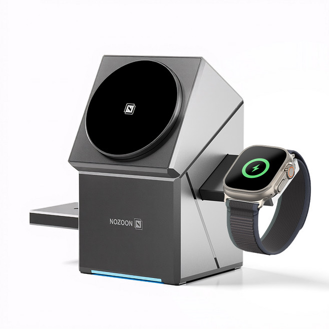 노존 QI2갤럭시15W 맥세이프 S25 고속 충전3IN1거치대 무선충전기버즈3 프로, 애플워치충전