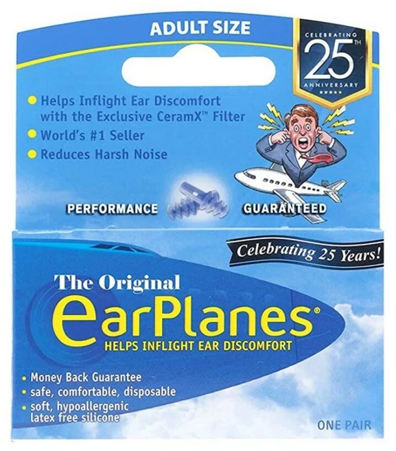 EarPlanes by Cirrus Healthcare 오리지널 성인용 이어플러그 비행 여행용 귀 보호 보너스 팩, 1 pair (Pack of 1) - 쿠팡