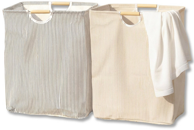 포런포런 접이식 패브릭 세탁 바구니 세트, 그레이+베이지