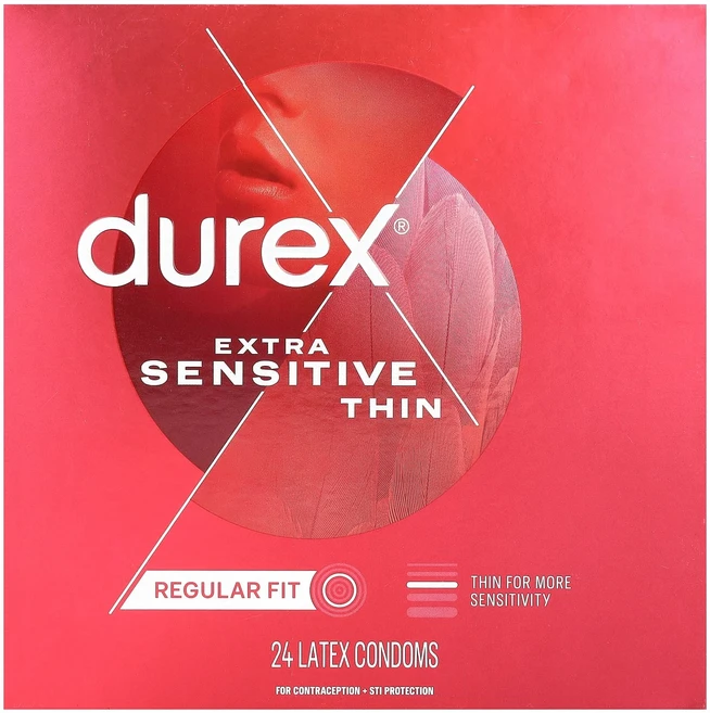 Durex 엑스트라 센시티브 씬 레귤러 핏 라텍스 콘돔 24개입, Durex엑스트라센시티브씬레귤러핏라텍스콘돔24개입 - 쿠팡