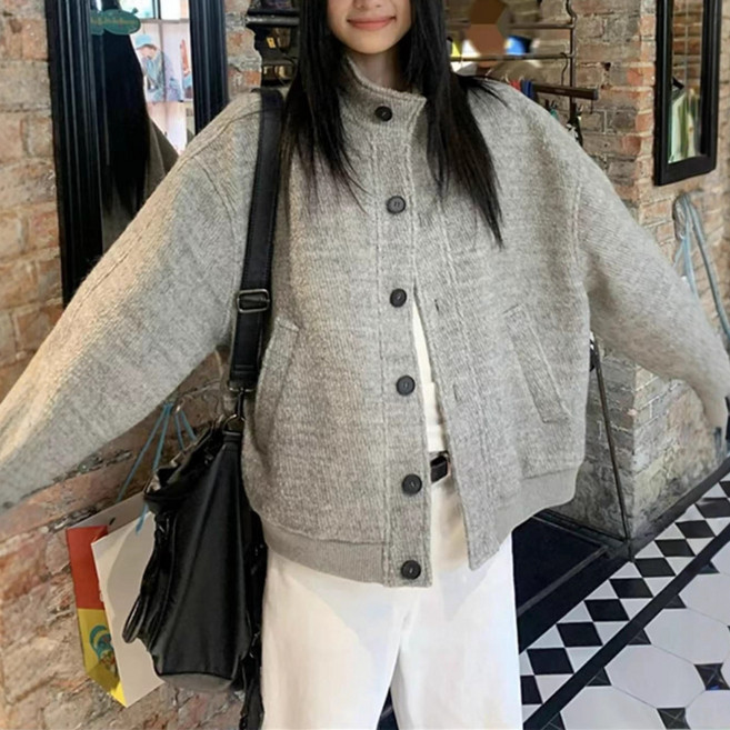 SAHINER 여성 봄 버튼 가디건 오버핏 자켓 BWT47