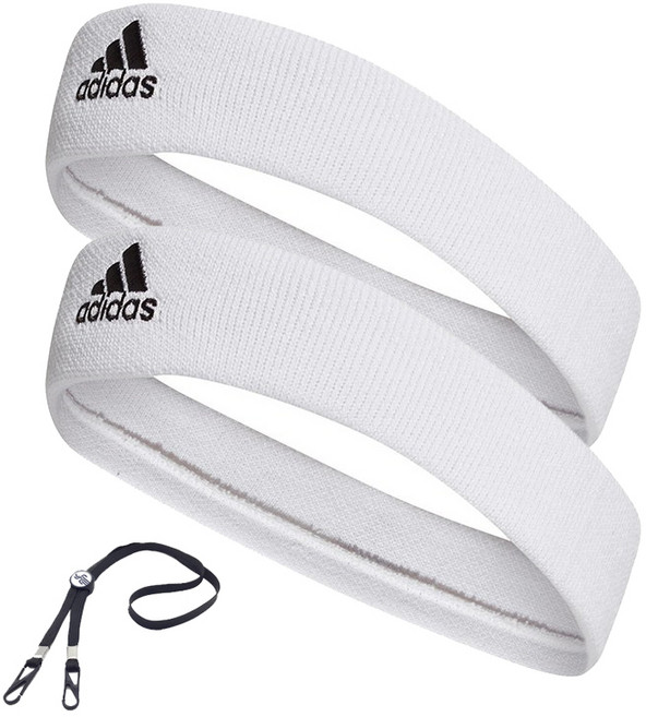 아디다스 스포츠 헤어밴드 화이트컬러 2개입 + PG스트랩줄, 화이트 2개입, 1개