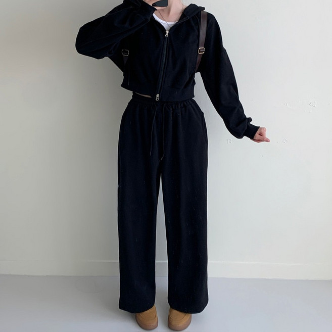 빅걸스토리 여성 봄신상 밴딩팬츠 큐티 후드 집업세트