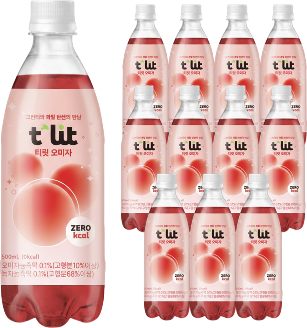 티릿 오미자 제로 탄산음료 에너지 드링크 타우린 비타민B 나이아신 녹차 저칼로리 헬시 탄산 대용량, 12개, 500ml
