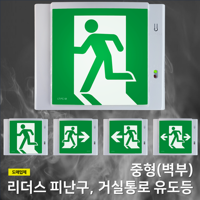 유도등 중형 / 리더스 피난구 유도등 중형 / 벽부 / 좌방향 우방향 양방향 중형 유도등, 2.리더스피난구유도등중형좌방향, 1개, 혼합색상