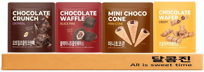 [달콤진] 오트밀초콜릿크런치 + 블랙미니초콜릿웨하스 + 미니초코콘 + 초콜릿바삭웨하스, 1세트, 328g