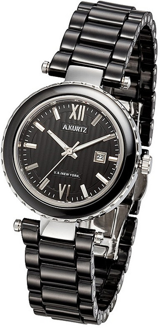 행사 여성용 블랙 세라믹 밴드 시계 요일 날짜 기능 AK33