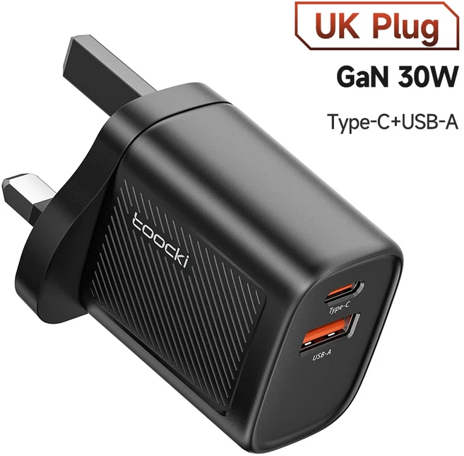 투키 GaN USB C 여행용 충전기 30W 휴대용 고속 퀵차지 타입 (아이폰 호환 샤오미 호환 포코용) 영국/ 플러, 01 UK Black