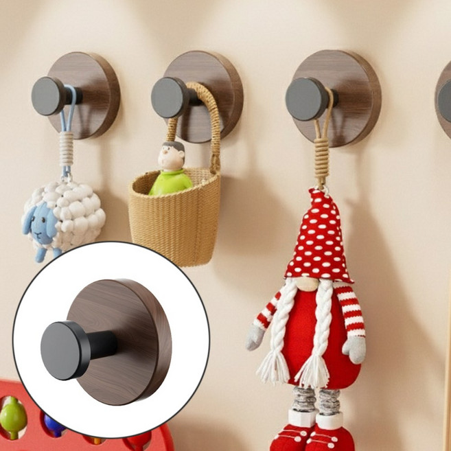 편리하고 간편한 무타공 흡착 원목벽걸이 후크, 4개