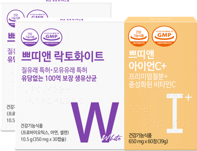 쁘띠앤 락토화이트 2개월 + 아이언C+ 2개월 유당프리 질 유래 특허 100억 보장 유산균 철분 비타민C, 10.5g, 1