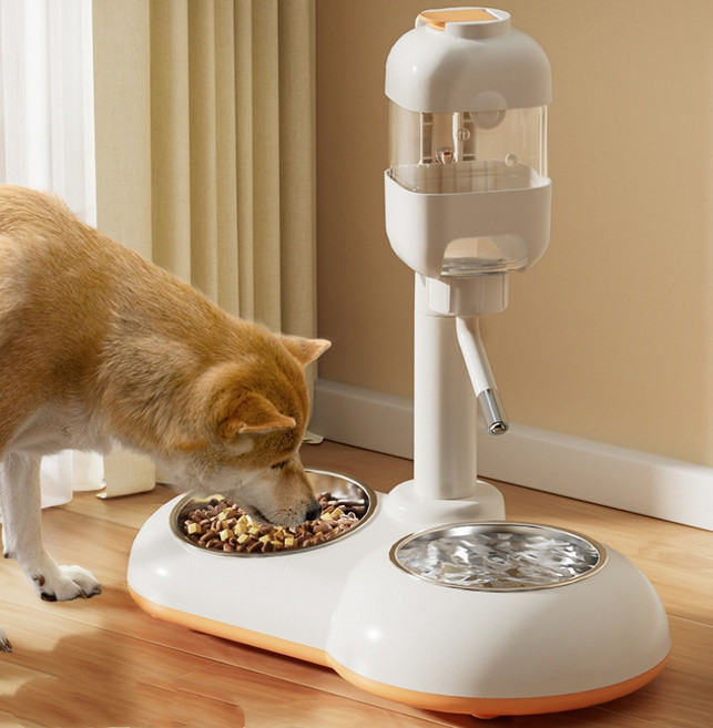 [CYLIFE] 3in1 스탠드형 대용량 애견급수기 급식기 고양이 강아지 스탠드형 물병식기 반려동물 물병식기 급수기 급식기 스테인레스 애견 밥그릇 물그릇 높이조절가능 애견물병식기, 화이트, 1개, 850ml