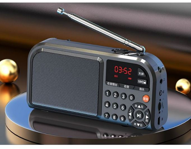 ANENG F201 插卡音箱 收音機 MP3播放器, 曜石黑