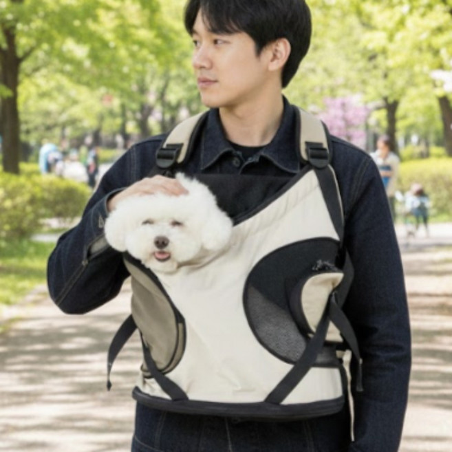 다비온 고양이 강아지 포대기 앞가방 이동 산책, 1개, 크림