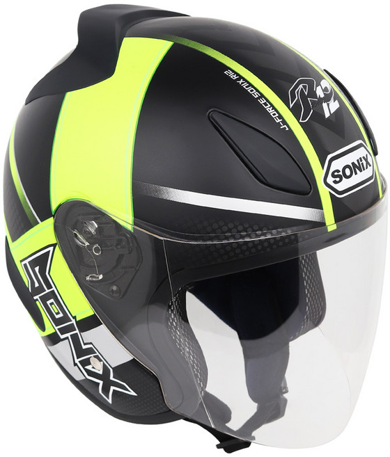 SONIX R12 오픈페이스 오토바이 헬멧, 블랙그린/무광