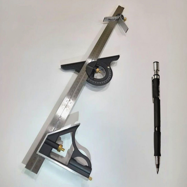툴레보 다기능 콤비네이션 스퀘어 수평자 철자 각도자 연귀자 목공자 측정자 600mm + 2mm 홀더팬, 1개