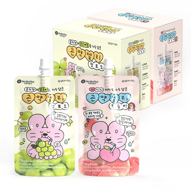 맥널티 김토끼 비타민 곤약젤리 복숭아 청포도, 130g, 20개