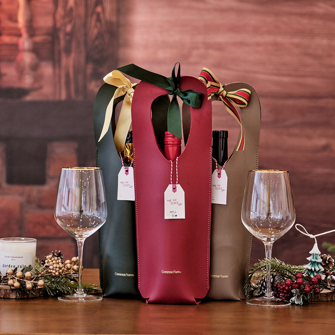 가죽 와인백 와인선물 와인 캐리어 리유저블 쇼핑백 가방, 탠저린 오렌지, 1개