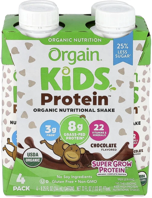 Orgain Kids Protein™ 유기농 셰이크 초콜릿 4팩 각 244ml(8.25fl oz), OrgainKidsProtein유기농셰이크초콜릿4팩각2, 244ml - 쿠팡