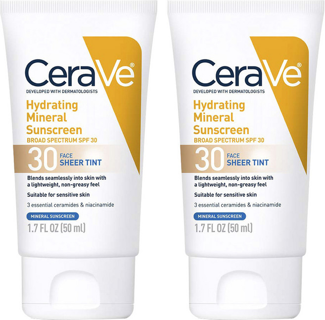세라비 하이드레이팅 미네랄 선스크린 페이스 시어 틴트, 2개, 50ml