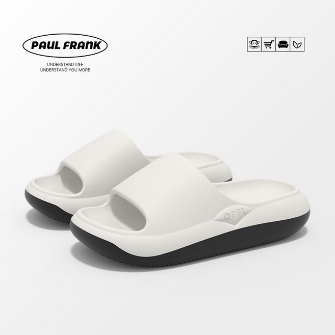 Paul Frank 大嘴猴 男士拖鞋 夏季居家兩用 厚底休閒鞋, 雲朵白