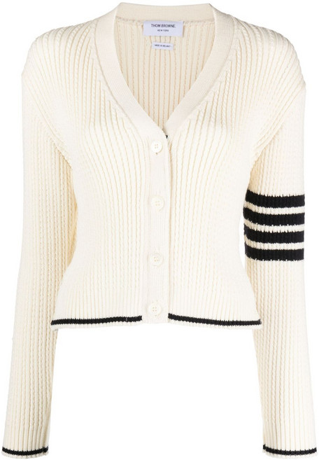 톰 브라운 스트라이프 디테일 케이블 니트 가디건