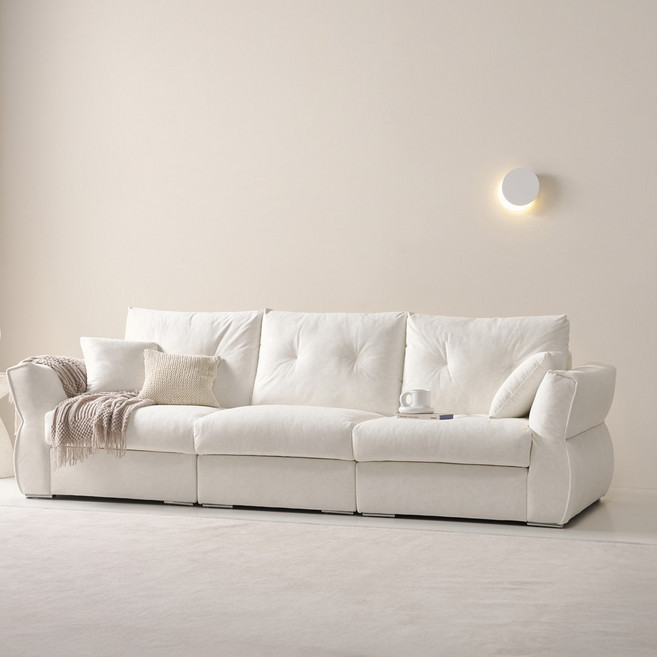 [쿠션 2개 증정][슬레코폼] COM401 소플레 구스 밀키 소파 4인용, 아이보리