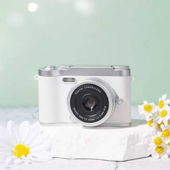 빈티지 디지털카메라 휴대용 고화질 5000만 화소 8배 줌 카메라+128G메모리카드, 흰색