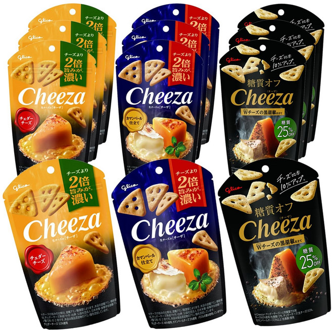 cheeza 치자 어소트 세트 3종 12봉 (카망베르 완성·체더 치즈·더블 치즈의, 40g