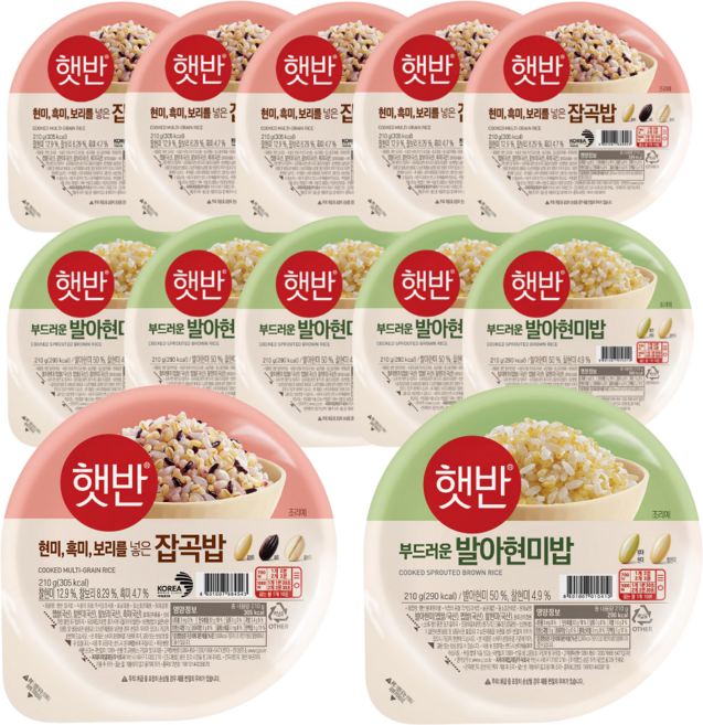 CJ 식단관리 햇반 잡곡 + 발아현미 반반 혼합 세트, 6팩, 420g