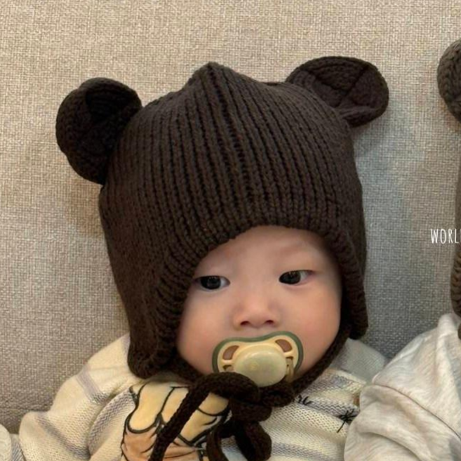 월드모자 유아 아동 니트쥐보넷 귀여운 겨울 방한 모자