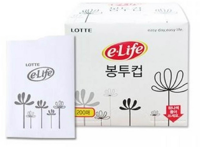 롯데 이라이프 일회용 봉투컵 200매 X 6개 (총 1200매입) 6.5cm X 9cm 정수기컵 종이컵 생수컵 물컵 잔