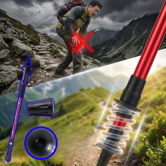 코리슬리 3단 두랄루민 등산스틱 초경량, 1개, 퓨어 레드