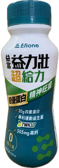 Efione 益力壯 超優蛋白 20g四重蛋白 專利運動益生菌 TWK10 505mg高鈣 0乳糖, 24個, 237ml