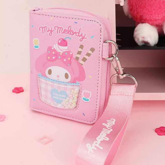 산리오 스위티 스트랩 지갑 마이멜로디카드 동전 포켓 다양하곡 넉넉한 수납공간 반짝반짝 비즈장식