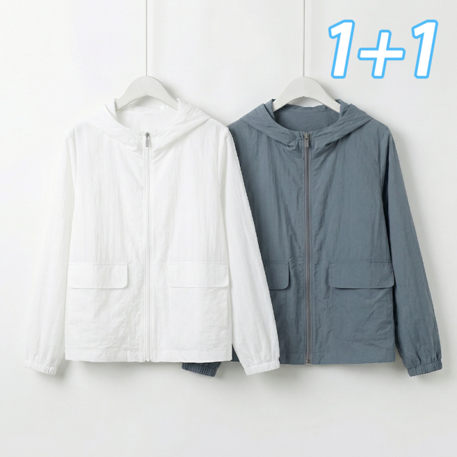 NUNUHANA 1+1 중년 여성 여름 자외선차단 후드 자켓