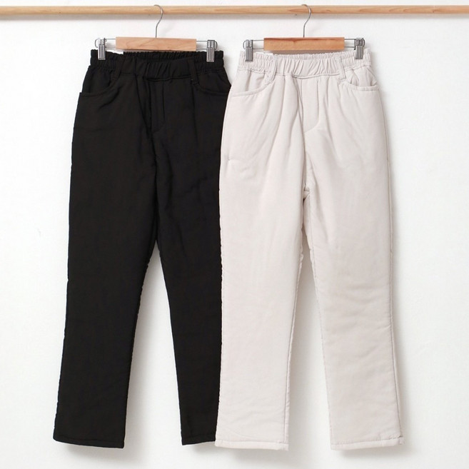 늦가을부터 초봄 데일리 기본핏 일자 패딩바지 여성용 밑단 디테일 따뜻한 방한바지 밴딩 팬츠