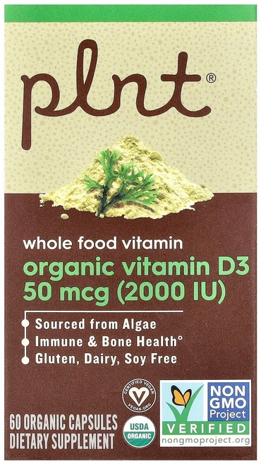 Plnt 유기농 비타민D3 50mcg(2 000IU) 캡슐 60정 Plnt (플랜트), Plnt, 유기농 비타민D3, 50mcg(2,000IU, 1개 - 쿠팡