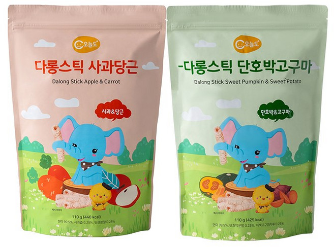 대용량 유기농 아기과자 다롱스틱 110g 혼합세트, 1세트, 사과당근+단호박고구마