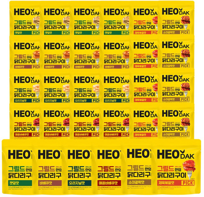 허닭 PICK 그릴드 한입 닭다리구이 6종 혼합, 30개, 100g