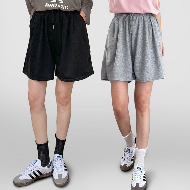 지니멜로우 여성 투턱 트레이닝 밴딩 반바지 2종세트