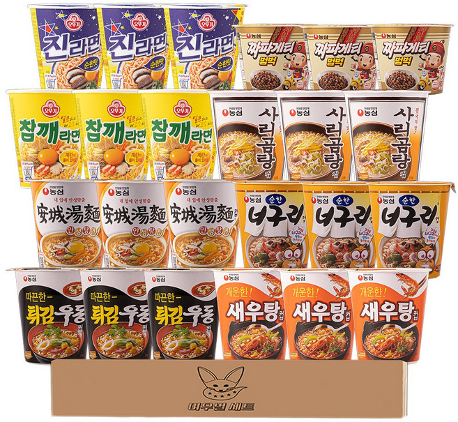 컵라면 소컵라면 순한맛 세트 (진라면순한맛+짜파게티범벅+참깨라면+사리곰탕+안성탕면+너구리순한맛+튀김우동+새우탕), 1박스