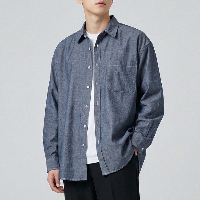 오버나인 남자 남성 오버핏 코튼 빅사이즈 데님 셔츠 청남방
