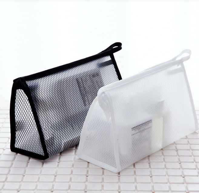 여성용 여행용 투명 지퍼 똑딱이 메쉬 파우치 2종 세트