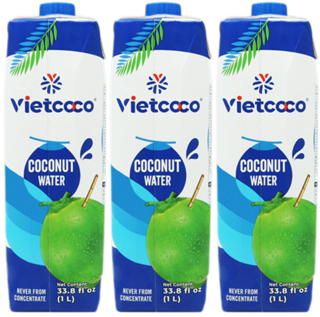 비엣코코 코코넛워터 음료 오리지널, 3개, 1L