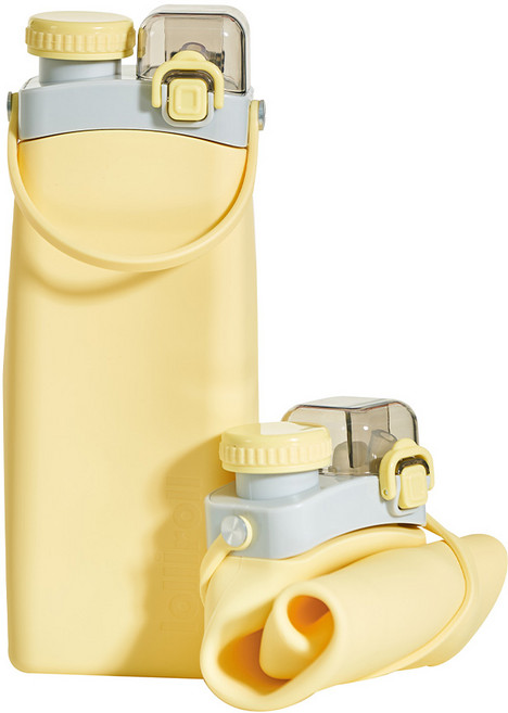 롤리롤 접이식 실리콘 물병, 옐로우, 600ml, 1개