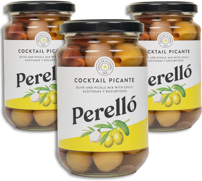 페렐로 칵테일 피칸테 올리브 350g 병 (만자닐라+꾸끼요 올리브+미니어니언+베이비졀킨+긴디야고추 절임), 3개
