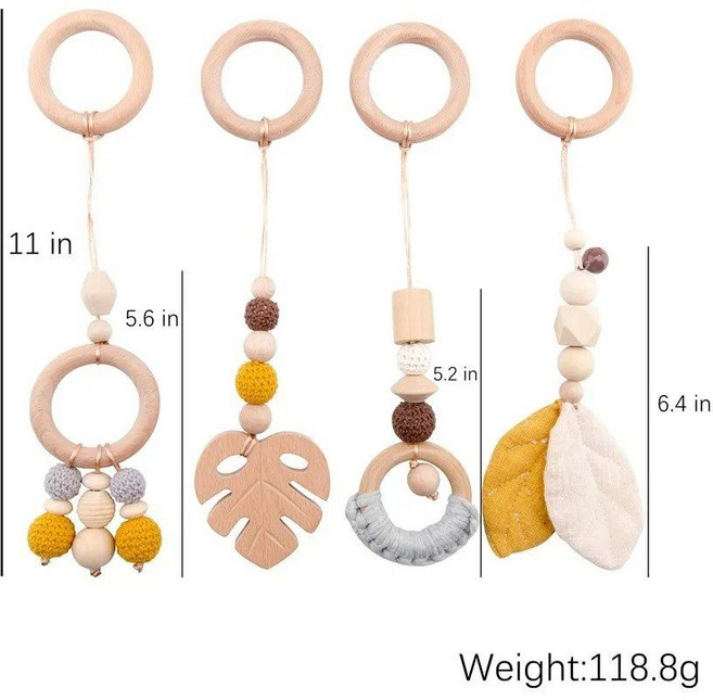 이동식 딸랑이 장난감 체육관 나무 감각 놀이 북유럽 방 장식 선물 사진 소품 1 세트, PDZ000402-1P