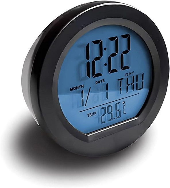 야간 자동 백라이트가 장착된 자동차 대시보드 시계 화씨 및 섭씨 전환 가능한 태양열 캘린더 1224 시간 포맷 차량 접착 소형 디지털 시계블랙, Black