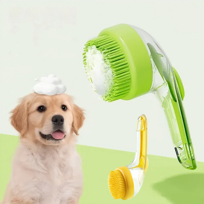 반려동물 그립 원터치 라운드 샴푸 브러쉬 실리콘 목욕 브러시, 1개, 노란색