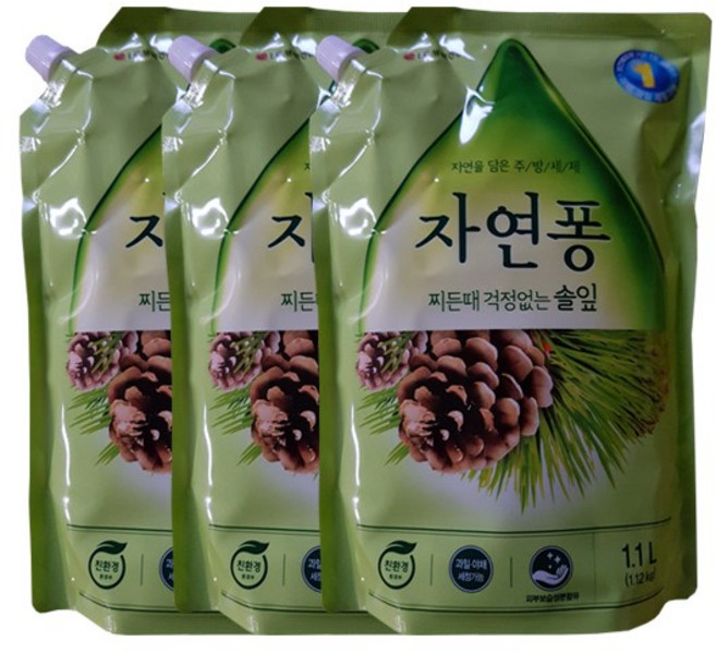 자연퐁 찌든때 걱정없는 솔잎 주방세제 파우치형, 1.1L, 3개